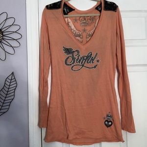 Sinful orange w/lace long sleeve tee- Size Large